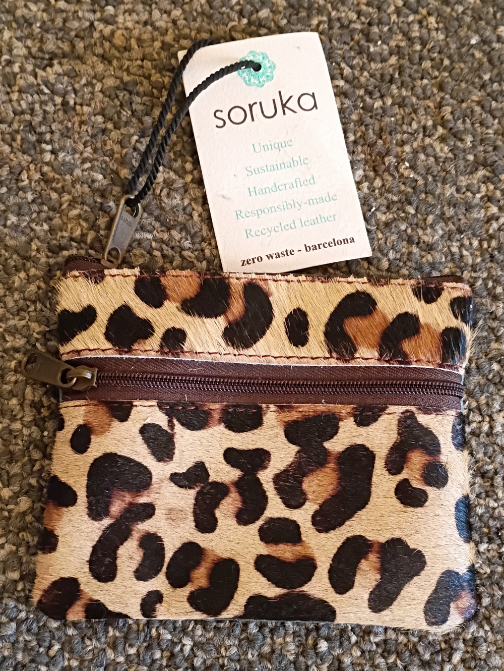 Soruka Leopard Print Leather Zip Card Wallet - Brown & Black